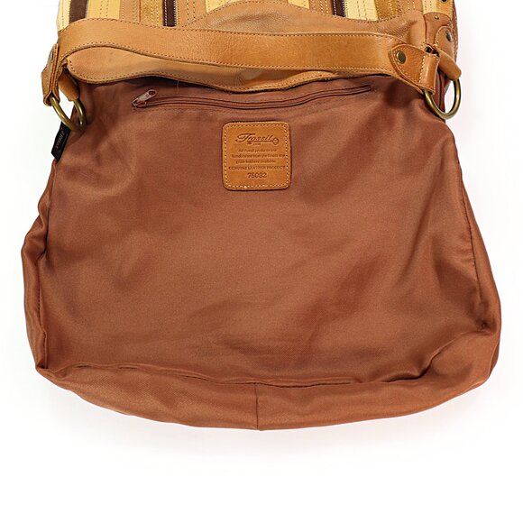 Fossil Leather & Suede Striped Hobo Bag Studded Riveted Brown & Tan Shoulder Bag - Picture 10 of 12